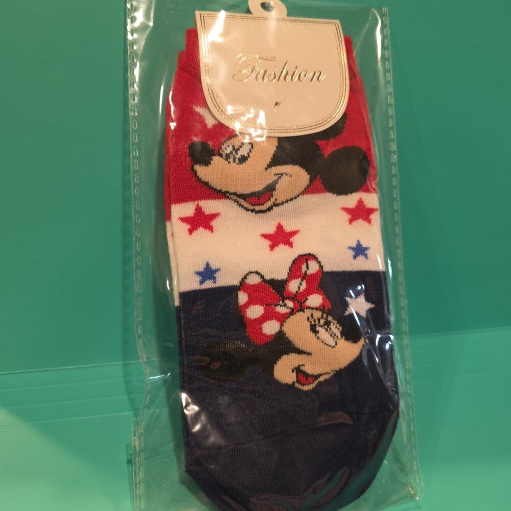 NEW Ankle Socks Mickey Minnie Mouse Adult Americana, Red White Blue, One Size